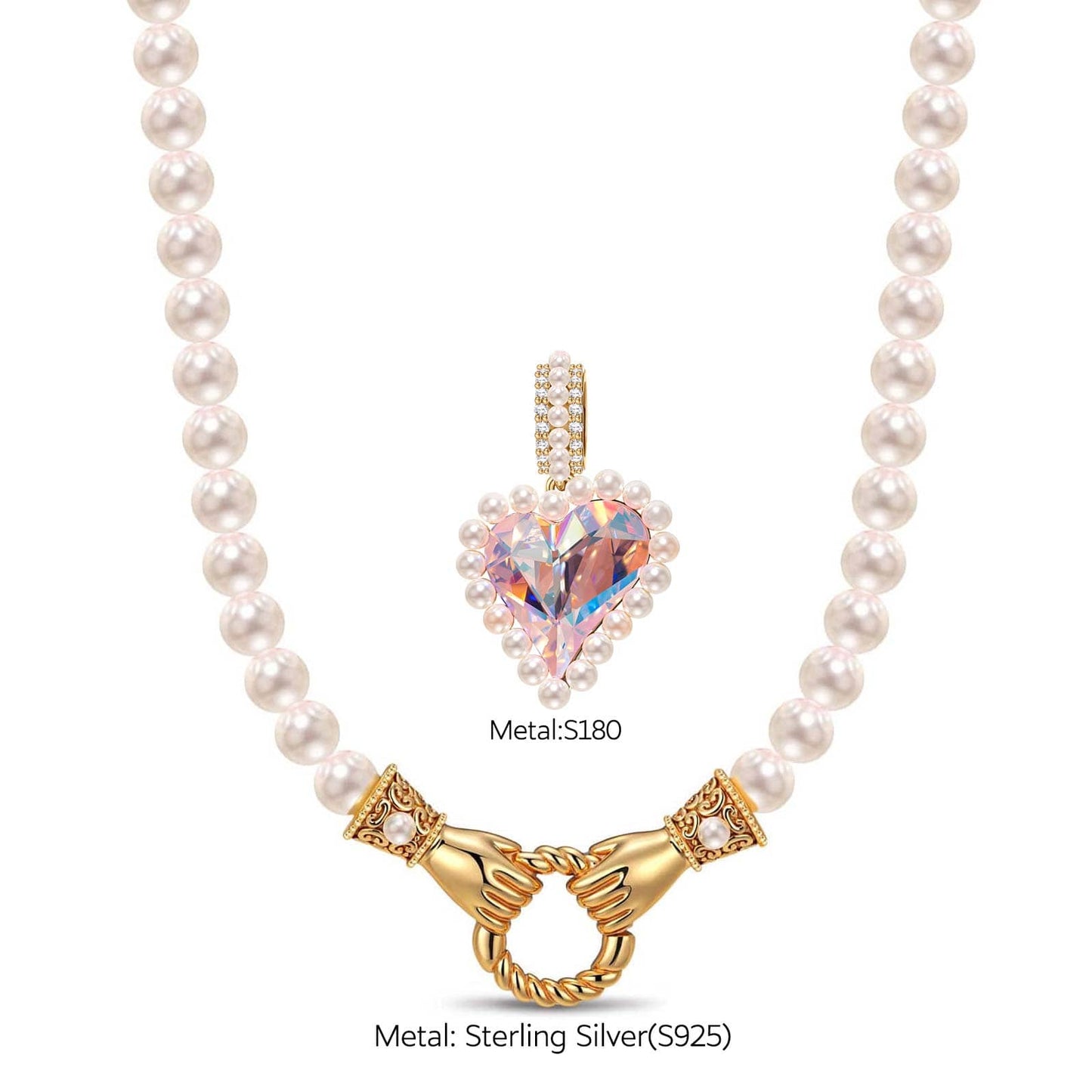 Love's Pearl Tarnish-resistant Silver Pearl Necklace Set In 14K Gold Plated