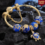 Sterling Silver Marine Animal Charms Bracelet Set With Enamel In 14K Gold Plated (Includes bracelet and all charms shown)