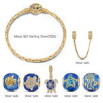 Sterling Silver Marine Animal Charms Bracelet Set With Enamel In 14K Gold Plated (Includes bracelet and all charms shown)