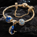 [💥As @ginagoingsilver's Pick] Sterling Silver Blue Whale Family Charms Bracelet Set With Enamel In 14K Gold Plated (Includes bracelet and all charms shown)