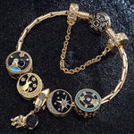 Sterling Silver Traveling In Space Charms Bracelet Set With Enamel In 14K Gold Plated (Includes bracelet and all charms shown)