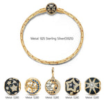 Sterling Silver Starry Night Charms Bracelet Set With Enamel In 14K Gold Plated (Includes bracelet and all charms shown)