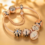 Starry Eternity Collection Tarnish-resistant Silver Charms Bracelet Set With Enamel In Rose Gold Plated (Includes bracelet and all charms shown)