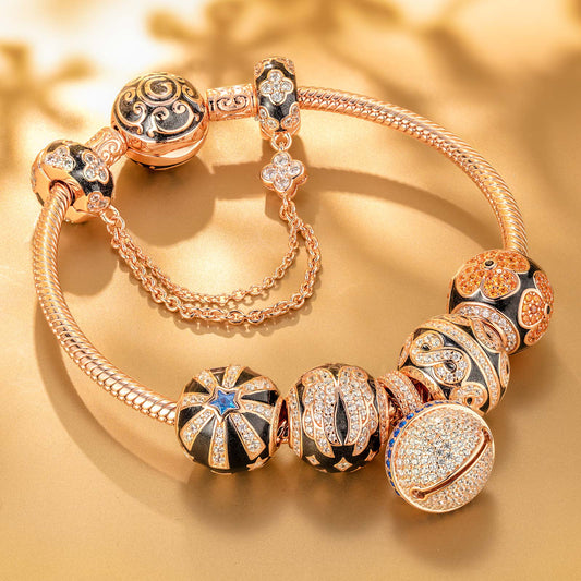 gona- Starry Eternity Collection Tarnish-resistant Silver Charms Bracelet Set With Enamel In Rose Gold Plated (Includes bracelet and all charms shown)
