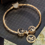 Sterling Silver Halloween Night Charms Bracelet Set With Enamel In 14K Gold Plated (Includes bracelet and all charms shown)