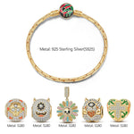 Sterling Silver Halloween Monster Family Charms Bracelet Set With Enamel In 14K Gold Plated (Includes bracelet and all charms shown)