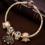 Sterling Silver Halloween Monster Family Charms Bracelet Set With Enamel In 14K Gold Plated (Includes bracelet and all charms shown)