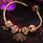 Sterling Silver Halloween Monster Family Charms Bracelet Set With Enamel In 14K Gold Plated (Includes bracelet and all charms shown)