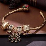 Sterling Silver Halloween Monster Family Charms Bracelet Set With Enamel In 14K Gold Plated (Includes bracelet and all charms shown)