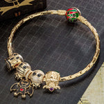 Sterling Silver Halloween Monster Family Charms Bracelet Set With Enamel In 14K Gold Plated (Includes bracelet and all charms shown)