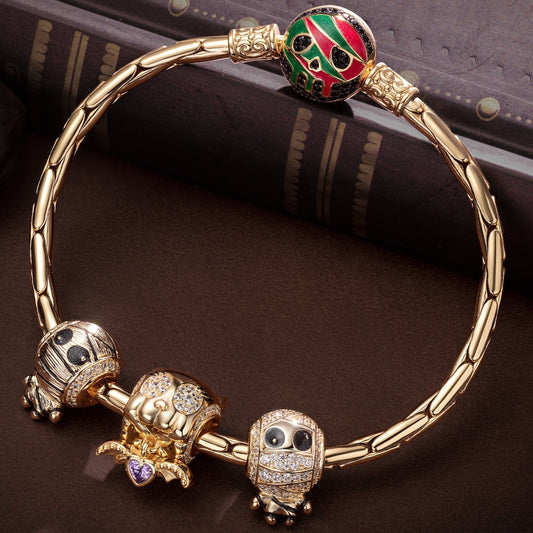 gona- Sterling Silver Mummy Messengers Charms Bracelet Set With Enamel In 14K Gold Plated (Includes bracelet and all charms shown)