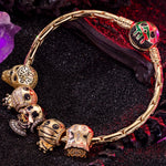 Sterling Silver The Spooky Family Charms Bracelet Set With Enamel In 14K Gold Plated (Includes bracelet and all charms shown)