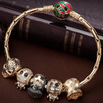 Sterling Silver The Spooky Family Charms Bracelet Set With Enamel In 14K Gold Plated (Includes bracelet and all charms shown)