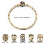 Sterling Silver The Spooky Family Charms Bracelet Set With Enamel In 14K Gold Plated (Includes bracelet and all charms shown)