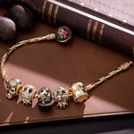 Sterling Silver The Spooky Family Charms Bracelet Set With Enamel In 14K Gold Plated (Includes bracelet and all charms shown)