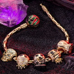Sterling Silver The Spooky Family Charms Bracelet Set With Enamel In 14K Gold Plated (Includes bracelet and all charms shown)