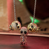 Sterling Silver Mummy and Skeleton Man Charms Necklace Set With Enamel In White Gold Plated