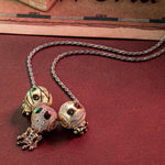 Sterling Silver Mummy and Skeleton Man Charms Necklace Set With Enamel In White Gold Plated