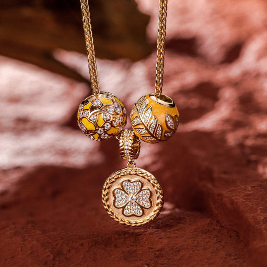 gona- Sterling Silver Autumn at Versailles Necklace Set With Enamel In 14K Gold Plated