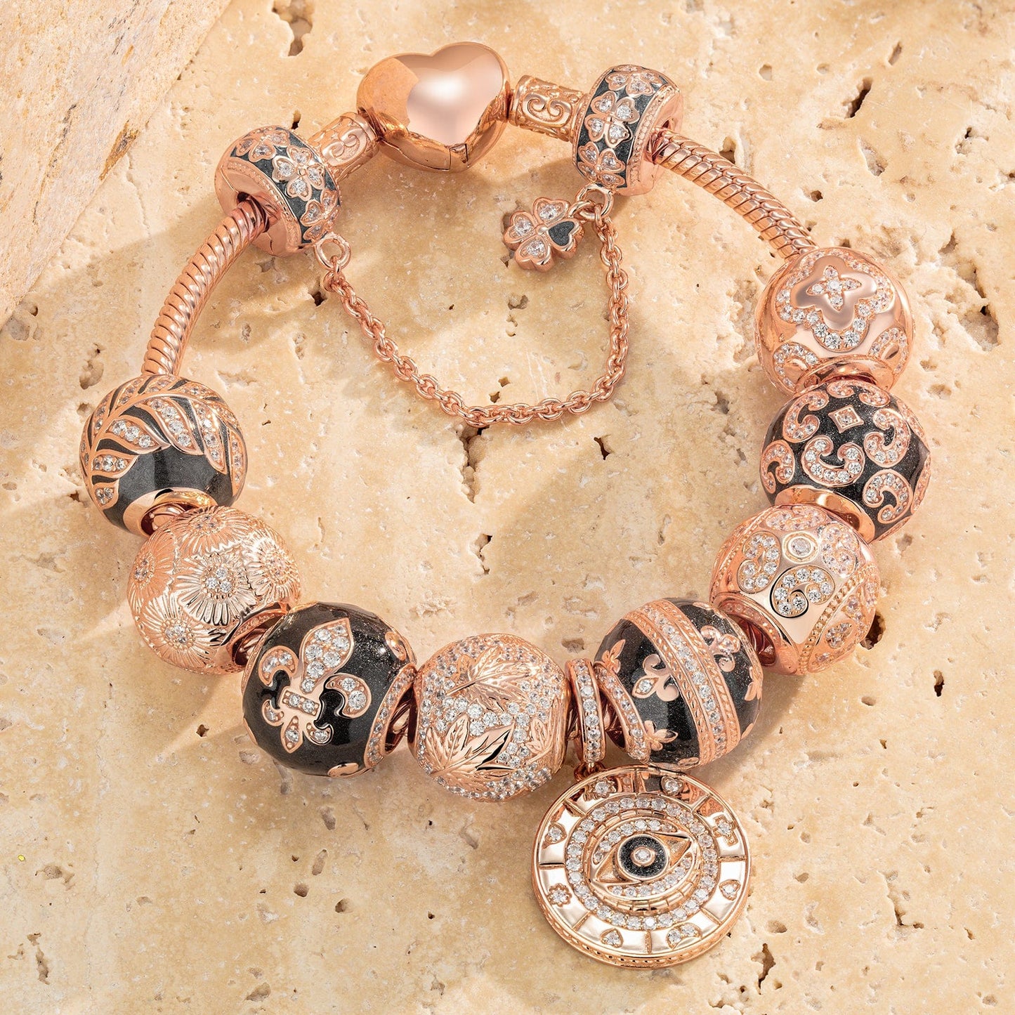 [💥As @evy_onelove's Pick] Memories Of Versailles Tarnish-resistant Silver Charms Bracelet Set With Enamel In Rose Gold Plated (Includes bracelet and all charms shown)