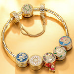 Sterling Silver Colorful Christmas Charms Bracelet Set With Enamel In 14K Gold Plated (Includes bracelet and all charms shown)
