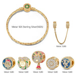 Sterling Silver Colorful Christmas Charms Bracelet Set With Enamel In 14K Gold Plated (Includes bracelet and all charms shown)