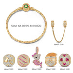 Sterling Silver Colourful Christmas Charms Bracelet Set In 14K Gold Plated (Includes bracelet and all charms shown)