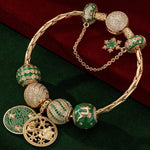 Sterling Silver Green Christmas Night Charms Bracelet Set With Enamel In 14K Gold Plated (Includes bracelet and all charms shown)
