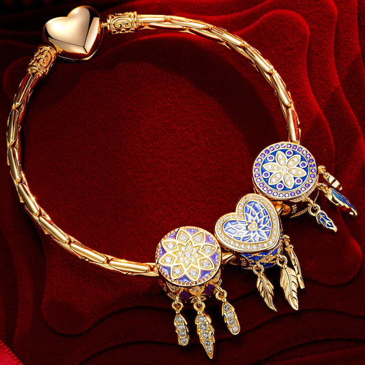 gona- Sterling Silver Purple Dreamcatcher Charms Bracelet Set With Enamel In 14K Gold Plated (Includes bracelet and all charms shown)