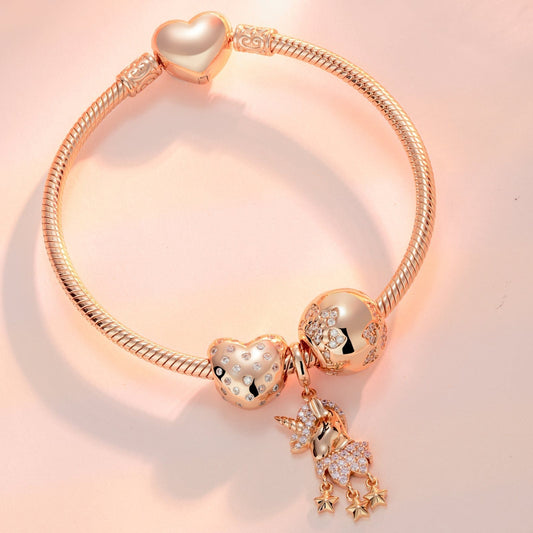 gona- Romantic Love Tarnish-resistant Silver Charms Bracelet Set In Rose Gold Plated (Includes bracelet and all charms shown)