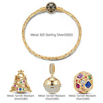 Sterling Silver Colorful and lively Christmas Charms Bracelet Set In 14K Gold Plated (Includes bracelet and all charms shown)
