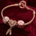 Pink Lovers Tarnish-resistant Silver Charms Bracelet Set With Enamel In Rose Gold Plated (Includes bracelet and all charms shown)