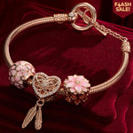 Pink Lovers Tarnish-resistant Silver Charms Bracelet Set With Enamel In Rose Gold Plated (Includes bracelet and all charms shown)