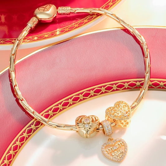 gona- Love My Family Tarnish-resistant Silver Charms Bracelet Set In 14K Gold Plated (Includes bracelet and all charms shown)