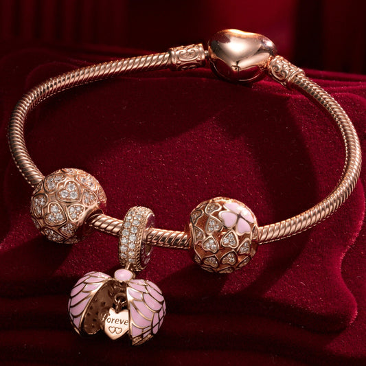 gona- Lucky Love Tarnish-resistant Silver Charms Bracelet Set With Enamel In Rose Gold Plated (Includes bracelet and all charms shown)
