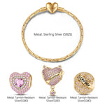 Sterling Silver October Birthday Stone Charms Bracelet Set In 14K Gold Plated (Includes bracelet and all charms shown)