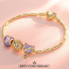 Sterling Silver February Birthday Stone Charms Bracelet Set In 14K Gold Plated (Includes bracelet and all charms shown)