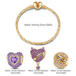 Sterling Silver February Birthday Stone Charms Bracelet Set In 14K Gold Plated (Includes bracelet and all charms shown)