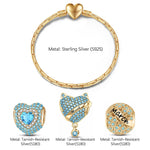 Sterling Silver March Birthday Stone Charms Bracelet Set In 14K Gold Plated (Includes bracelet and all charms shown)