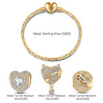 Sterling Silver April Birthday Stone Charms Bracelet Set In 14K Gold Plated (Includes bracelet and all charms shown)