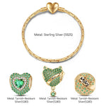 Sterling Silver May Birthday Stone Charms Bracelet Set In 14K Gold Plated (Includes bracelet and all charms shown)