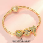 Sterling Silver August Birthday Stone Charms Bracelet Set In 14K Gold Plated (Includes bracelet and all charms shown)