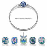 Sterling Silver Emerald Butterfly Dance Charms Bracelet Set With Enamel In White Gold Plated (Includes bracelet and all charms shown)