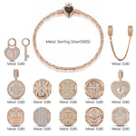 Sterling Silver My Heart, My Love Bamboo Chain Charms Bracelet Set With Enamel In Rose Gold Plated (Includes bracelet and all charms shown)