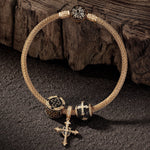 Sterling Silver XL Size Imperial Faith Charms Bracelet Set With Enamel In 14K Gold Plated For Men (Includes bracelet and all charms shown)