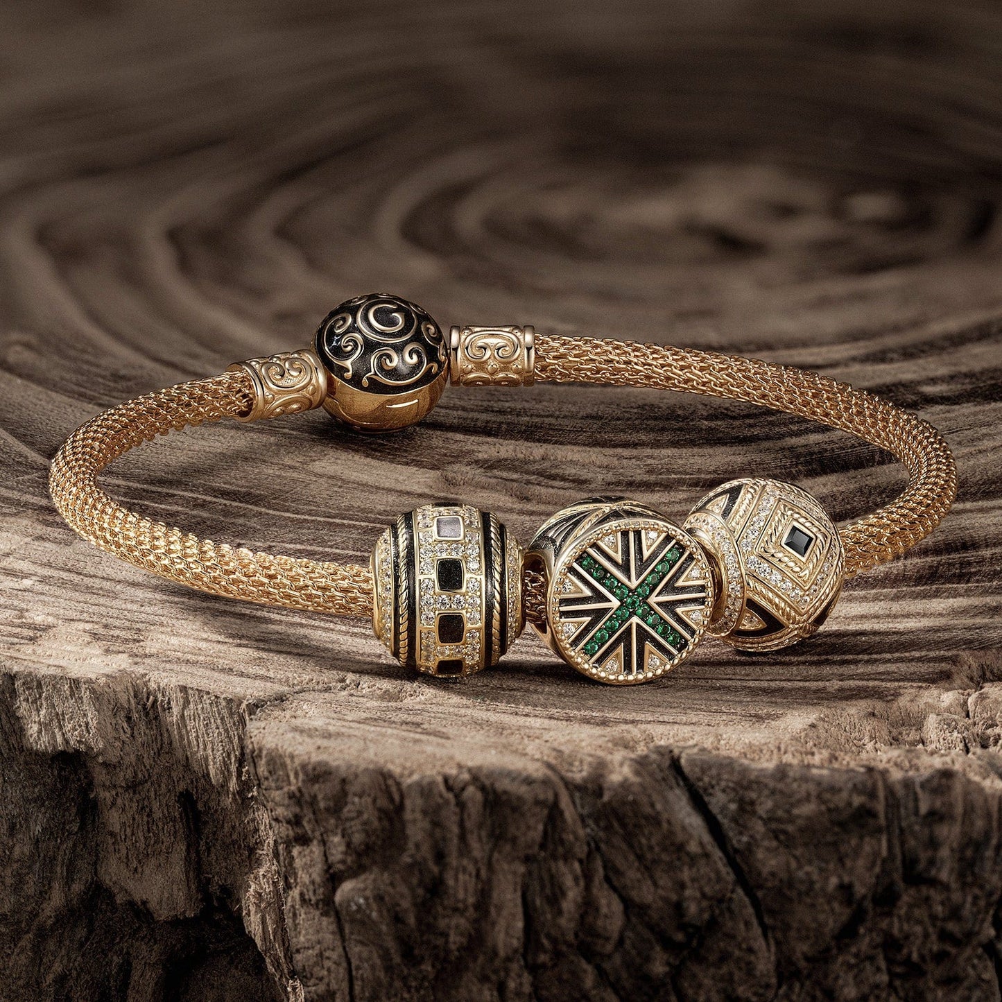 Sterling Silver XL Size Charge Up Charms Bracelet Set With Enamel In 14K Gold Plated For Men (Includes bracelet and all charms shown)