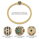 Sterling Silver XL Size Charge Up Charms Bracelet Set With Enamel In 14K Gold Plated For Men (Includes bracelet and all charms shown)