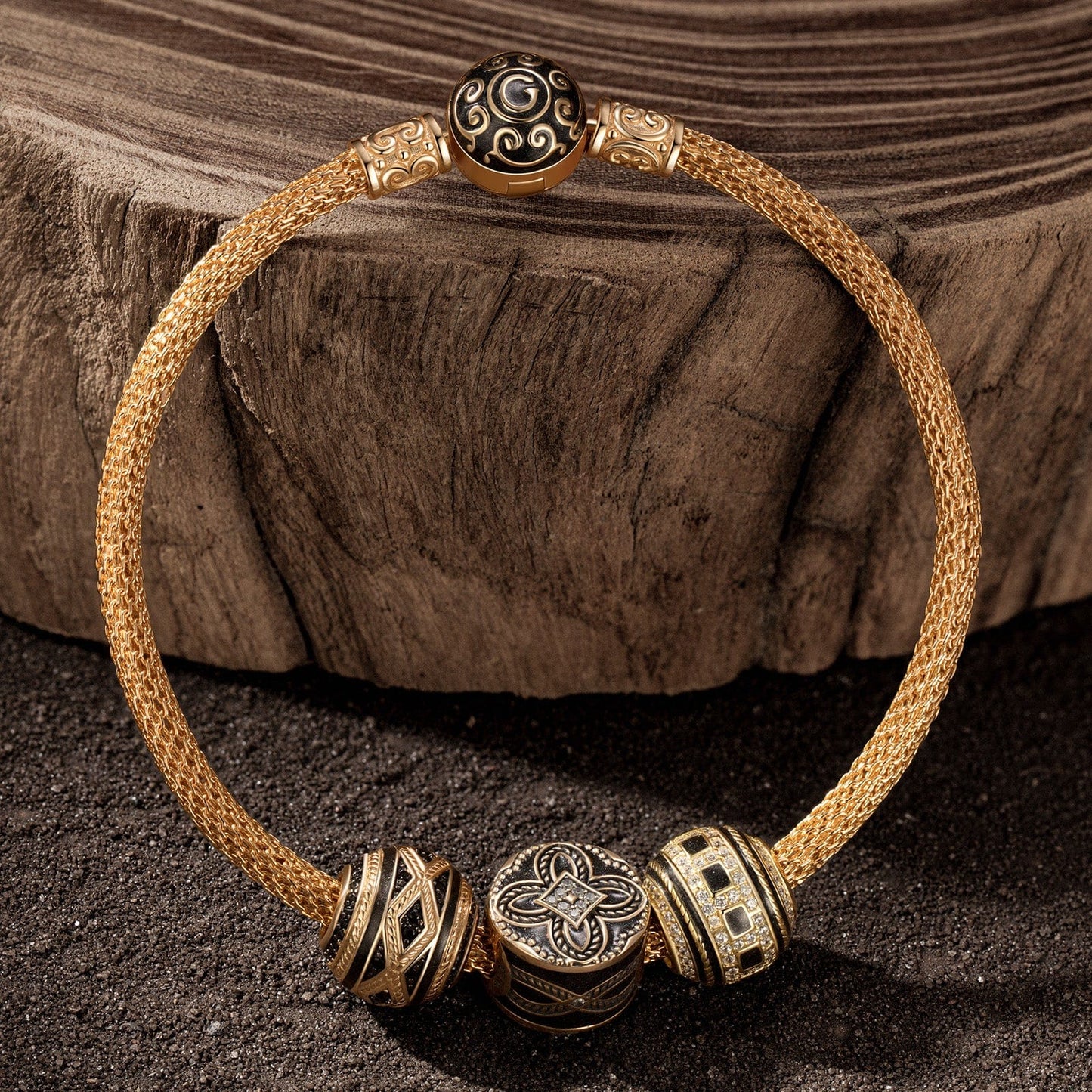 Sterling Silver XL Size Four Elements Of Faith Charms Bracelet Set With Enamel In 14K Gold Plated For Men (Includes bracelet and all charms shown)
