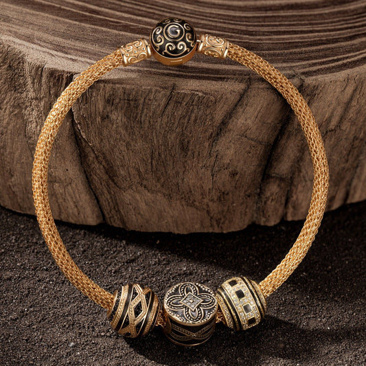 gona- Sterling Silver XL Size Four Elements Of Faith Charms Bracelet Set With Enamel In 14K Gold Plated For Men (Includes bracelet and all charms shown)