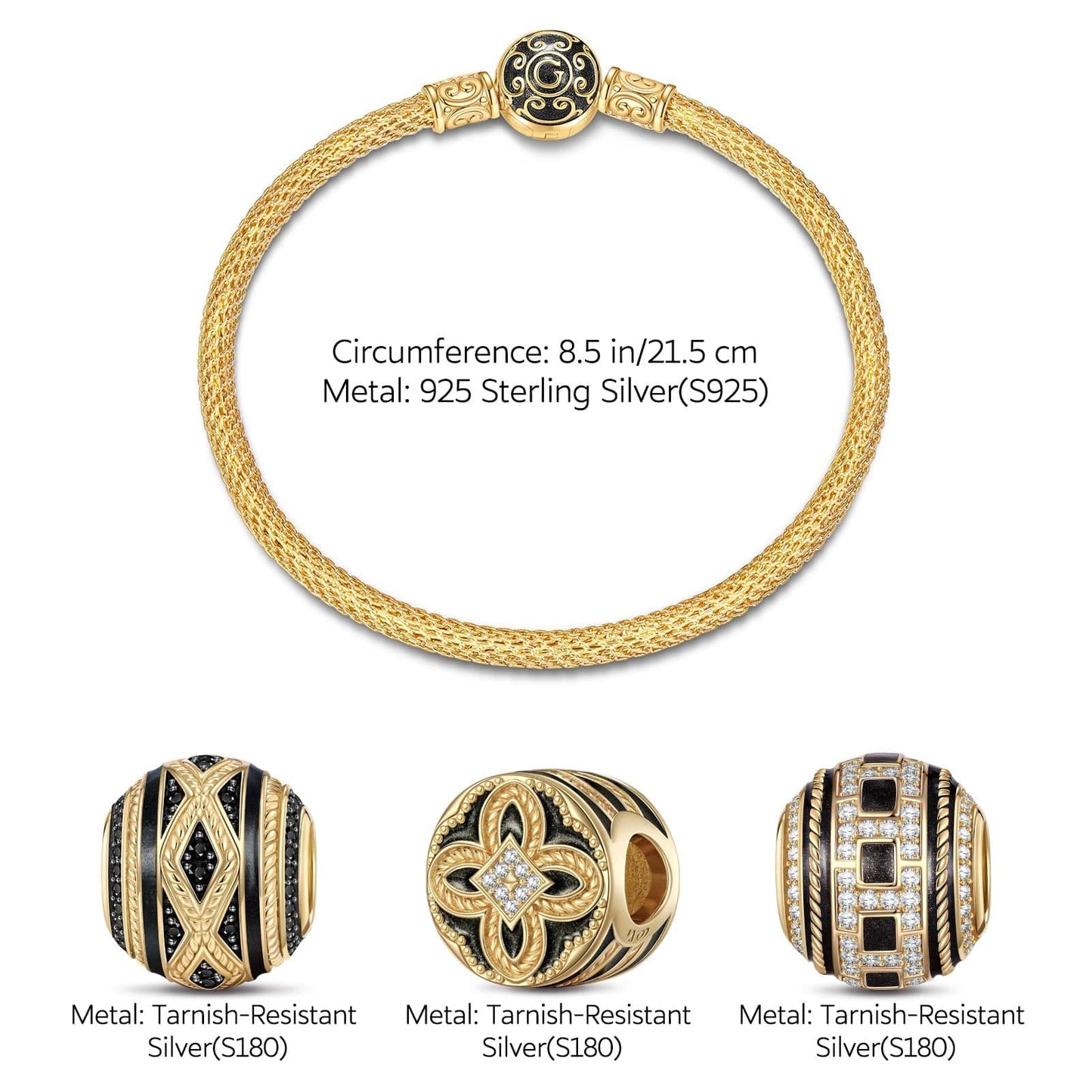 Sterling Silver XL Size Four Elements Of Faith Charms Bracelet Set With Enamel In 14K Gold Plated For Men (Includes bracelet and all charms shown)
